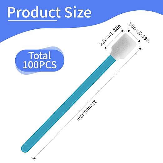 100 Pcs Professional Square Foam Cleaning Swabs – Dust-Free, Lint-Free Foam Swab Sticks for Printer Head Cleaning, Electronics, Car Detailing, Optical Equipment, and Precision Instruments
