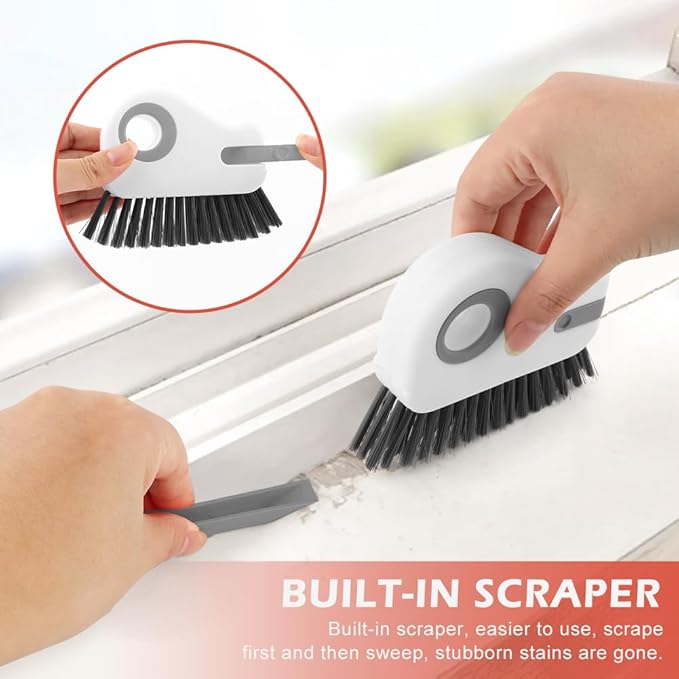 2Pcs 2 in 1 Groove Cleaning Brush, Window Track Cleaning Tools with Hidden Scraper, Multifunctional Hard Bristle Grip Brush for Sliding Door Track, Window Sill