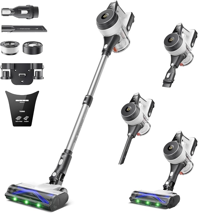 YONNDER Cordless Vacuum Cleaner, 550W 50KPA 70Mins Powerful Vacuum Cleaners for Home, with Anti-Tangle, LED Display Scre