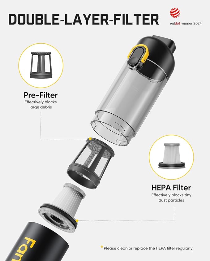 Fanttik V8 Mate Upgraded Cordless Car Vacuum, Portable Mini Vacuum with 13000pa Suction Power, 2 Suction Modes, Type-C Charge, Handheld Vacuum for Car, Small Tasks, Keyboards, Office Desk (Black)