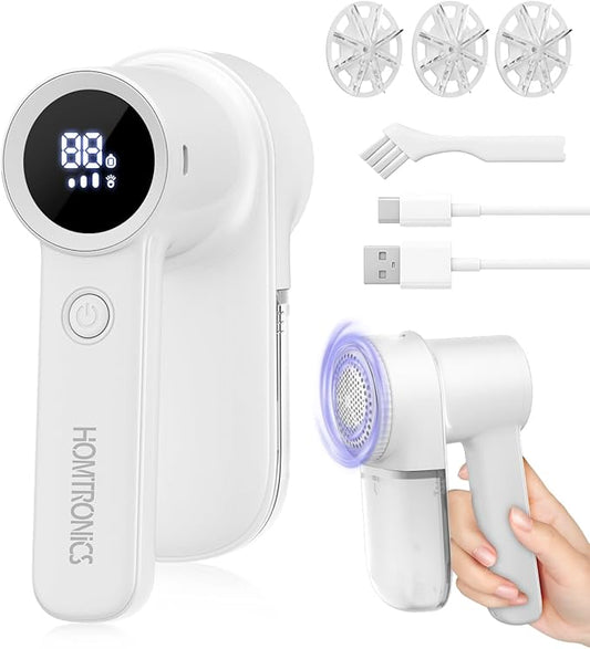 Lint Remover Rechargeable Fabric Shaver : 3-Speeds Sweater Shaver with LED Display & LED Light,3 Extra Blades, Type-C Cable, Lint Remover for Clothes & Furniture, Birthday Gifts for Women