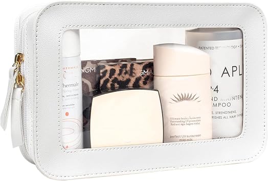 Clear Makeup Bag, White Travel Makeup Pouch Toiletry Bag for Women Waterproof Small Cosmetic Bag Case Small Make Up Bag 