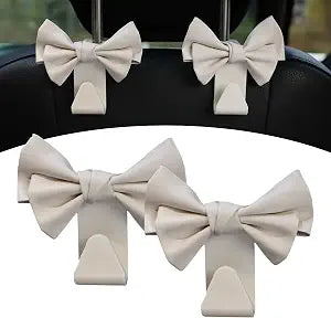 2 Pack Car Seat Headrest Hooks, Cute Bow Design Backseat Hook Storage Organizer for Purses, Handbags, Coats, Umbrellas, 