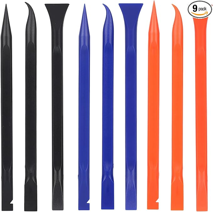 9pcs Car Detailing Pick Set Kit, Anti-Scratch Plastic Scraper Tools, Multi-Functional Non Scratch Cleaning Supplies for Auto Interior Narrow Spaces Kitchen Crevice Gaps Paint (Blue, Black, Orange)