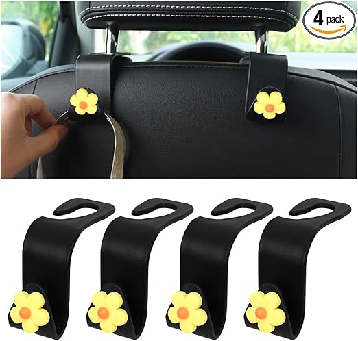 4 PCS Car Headrest Hook, Multifunctional Flower Vehicle Seat Back Storage Hook, Cute Automotive Seatback Organizer Hange