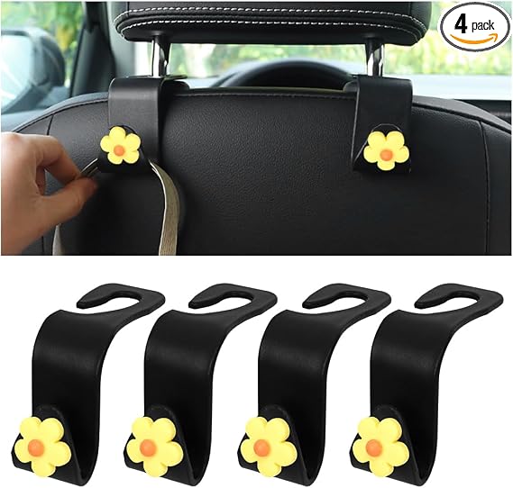 4 PCS Car Headrest Hook, Multifunctional Flower Vehicle Seat Back Storage Hook, Cute Automotive Seatback Organizer Hange