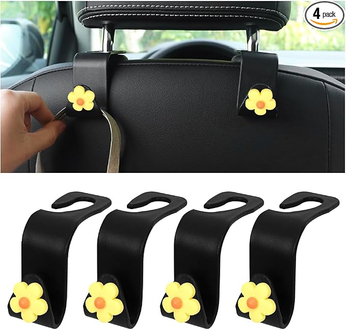 4 PCS Car Headrest Hook, Multifunctional Flower Vehicle Seat Back Storage Hook, Cute Automotive Seatback Organizer Hange