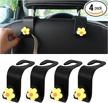 4 PCS Car Headrest Hook, Multifunctional Flower Vehicle Seat Back Storage Hook, Cute Automotive Seatback Organizer Hange