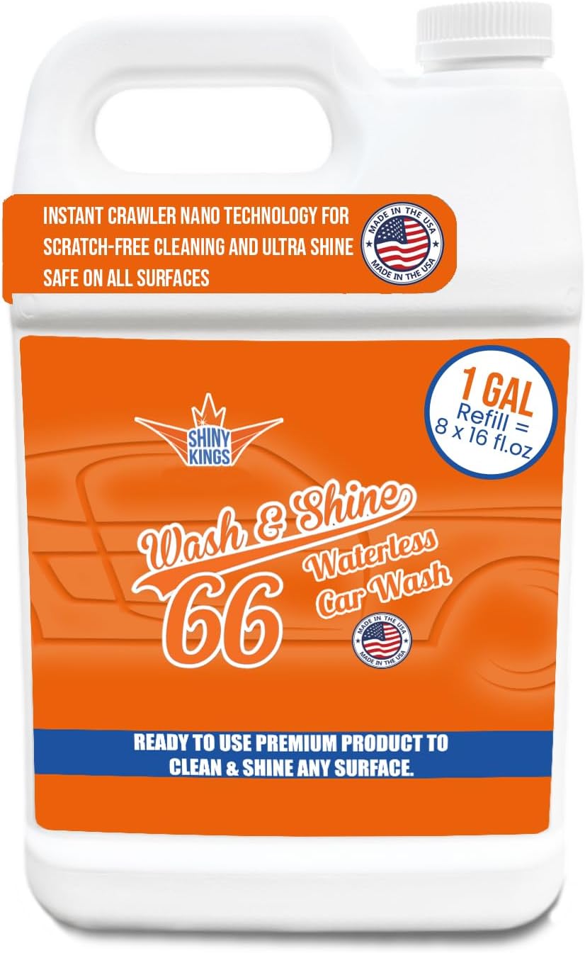 Premium WATERLESS Car Wash with Ultra Car Shine Effect California Wash&Shine 66 | Powerful Car Wash Soap for All Surfaces | Scratch-Free & Biodegradable Car Cleaner | 1 GAL