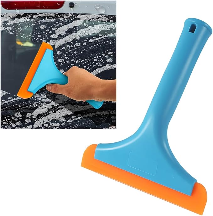 KVAEY Small Silicone Window Squeegee, 5.9 Inch Car Windshield Water Blade Squeegee with Non-Slip Handle, All-Purpose Cleaning Squeegee for Car Windshield, Window, Mirror (Blue)