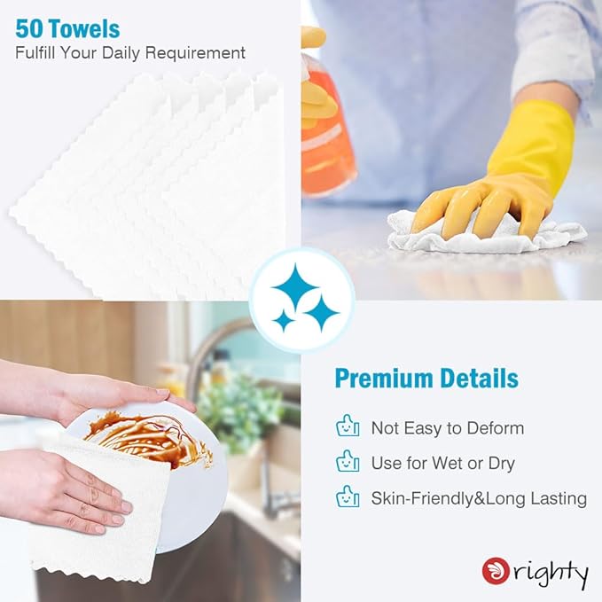 Orighty Cleaning Cloths, Shop Towels 50 Pack, Shop Rags Reusable, Microfiber Cleaning Rags Bulk for Cars, Multi-Purpose Lint Free Towels for Automotive, Mechanic, Kitchen, 11.5’’ x 11.5’’, White