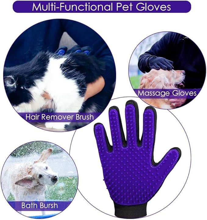 DELOMO Pet Hair Remover Glove - Gentle Pet Grooming Glove Brush - Deshedding Glove - Massage Mitt with Enhanced Five Finger Design - Perfect for Dogs & Cats with Long & Short Fur - 1 Pack, Purple