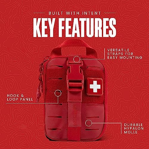 My Medic Sidekick - Camping Hiking and Backpacking First Aid Kit - 70 Items - HSA and FSA Eligible - Small Ifak Great for Travel or Motorcycle - Portable Emergency Kit – Red