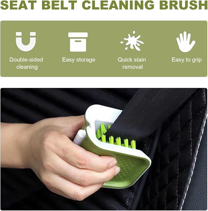 KVAEY Car Seat Belt Cleaning Brush, U-Shaped Auto Interior Washing Brush with Double-Sided Bristles, Closeable Safety Belt Bristle Scrubber Cutlery Cleaner Brush for Car Home (2 PCS)