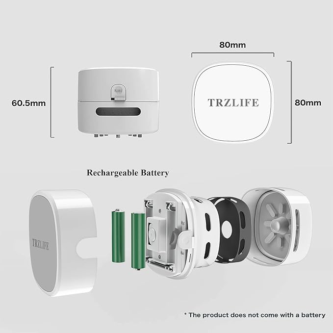 TRZLIFE USB Rechargeable Mini Desk Crumb Vacuum, Portable Cordless Desktop Cleaner for Keyboard, Desktop, Countertop, Drawer, Ideal Office Accessory Ideal Gift, White