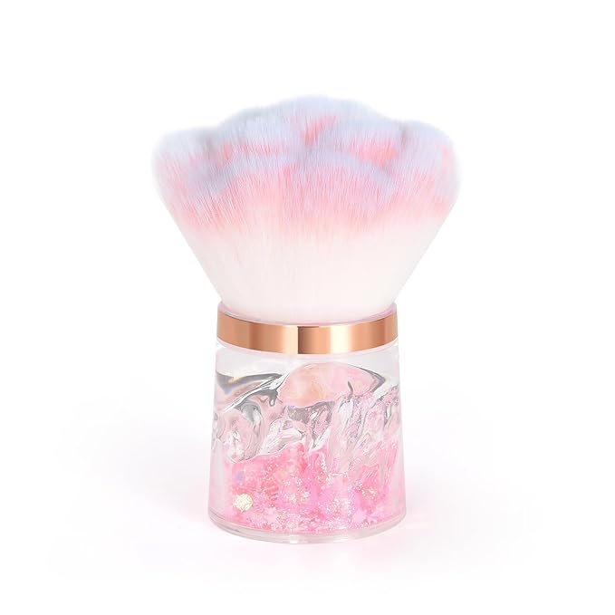 KADS Nail Dust Brush Makeup Brush Flower Shape Crystal Base Nail Cleaning Brush Manicure Pedciure Brush Tool (Pink Lava Base)