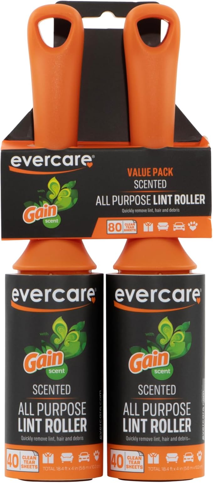 Evercare Lint Roller, Scented 40 Sheets, Two-Pack, Orange