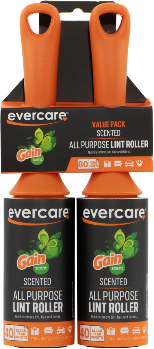 Evercare Lint Roller, Scented 40 Sheets, Two-Pack, Orange