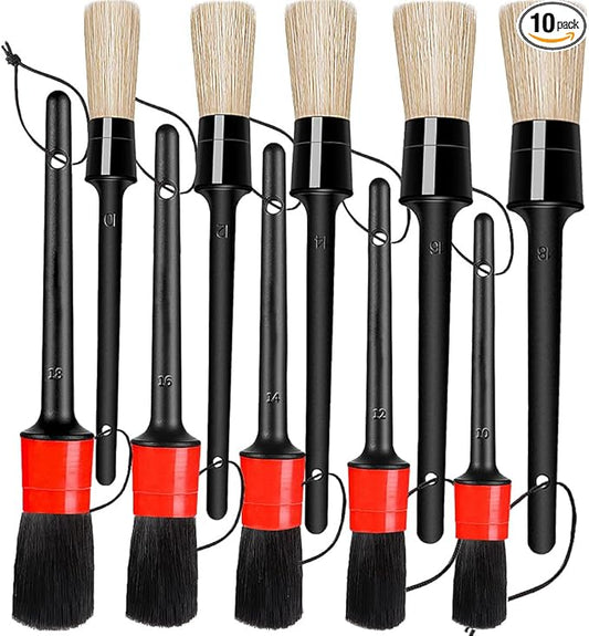 Detailing Brush Set - 10 Pcs Detail Brushes Car Detailing, Auto Boar Hair Car Detailing Kit for Cleaning Interior Exterior - Vehicles Wheels Leather Engine Dashboard