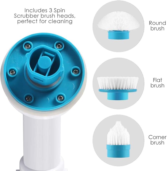 Replacement Brush Heads for Hurricane Spin Scrubber with Multi-Function Set of 3（Flat,Dome,Corner） and Adapter for Bathroom, Floor, Wall and Kitchen
