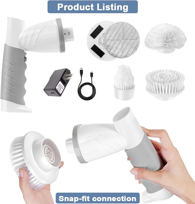 Electric Spin Scrubber, Bathroom Shower Electric Scrubber for Cleaning Tub/Tile/Floor/Sink/Window, Power Cleaning Brush Rechargeable Cordless with 4 Replaceable Cleaner Brush Heads