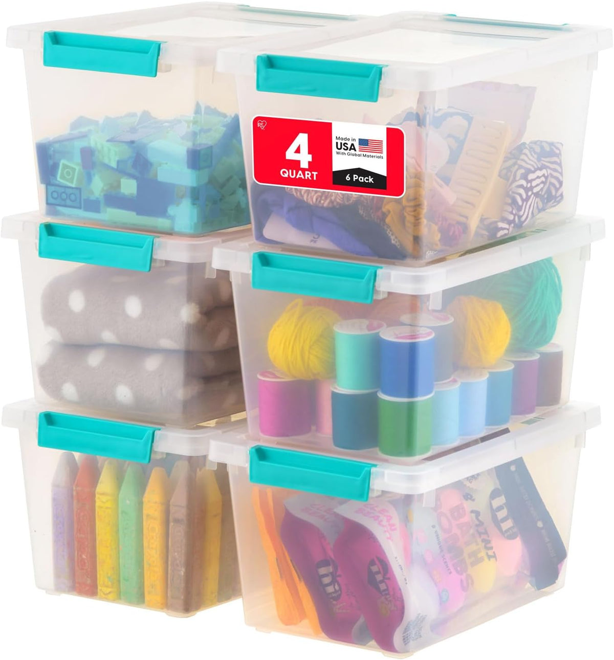 Storage Bins with Lids |Made in USA| 4 Qt - (6-Pack) - Clear