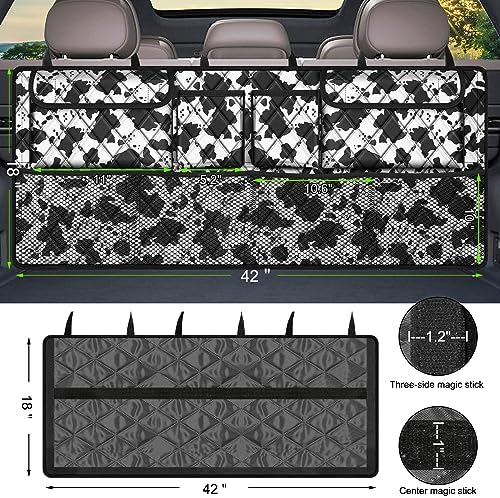 Car Trunk Organizer,Large Capacity Backseat Trunk Organizer(42"*18"),Collapsible Car Storage Bag with 8 Pocekt,SUV/MPV/Truck - Cow print