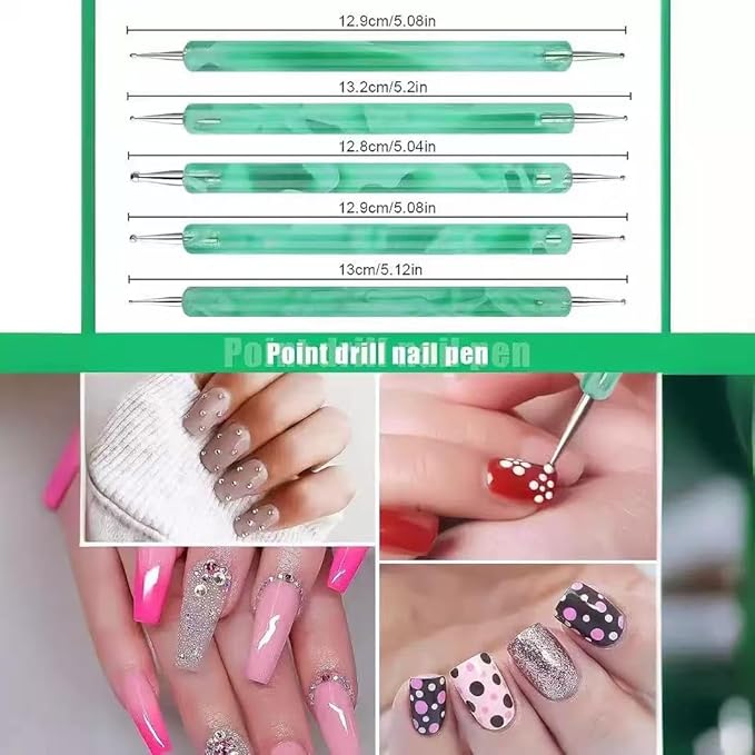 19Pcs Green Nail Art Brush Set, Nail Brushes Kit with Acrylic Nail Brush, Gel Polish Brushes, Dotting Tools, Nail Dust Brush, Manicure Tool for Acrylic Powder Application, Sculpting & Cleaning
