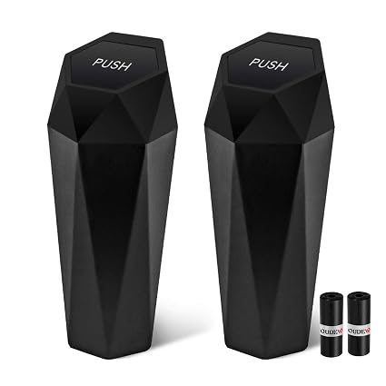 Car Trash Can with Lid, Leakproof, 30 Trash Bags, Black, 2 Pack