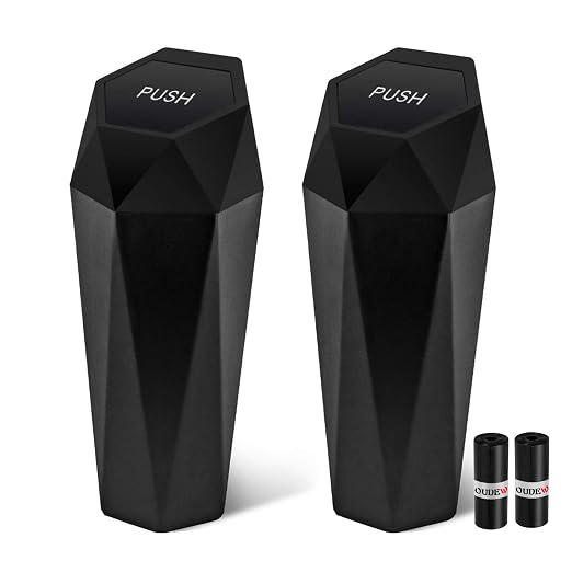 Car Trash Can with Lid, Leakproof, 30 Trash Bags, Black, 2 Pack