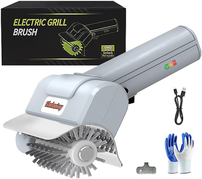 Electric Grill Brush and Cleaner - Cordless Rechargeable BBQ Cleaning Tool with Stainless Steel Removable Head, Dishwasher Safe, USB-C 4000mAh Battery for Grill Grates(Grey)