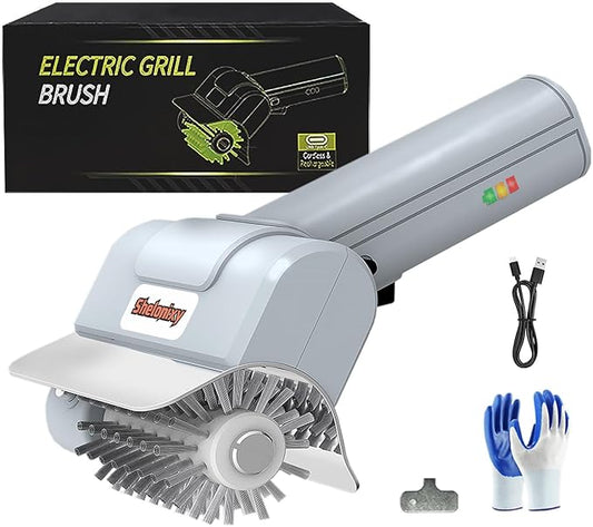 Electric Grill Brush and Cleaner - Cordless Rechargeable BBQ Cleaning Tool with Stainless Steel Removable Head, Dishwasher Safe, USB-C 4000mAh Battery for Grill Grates(Grey)