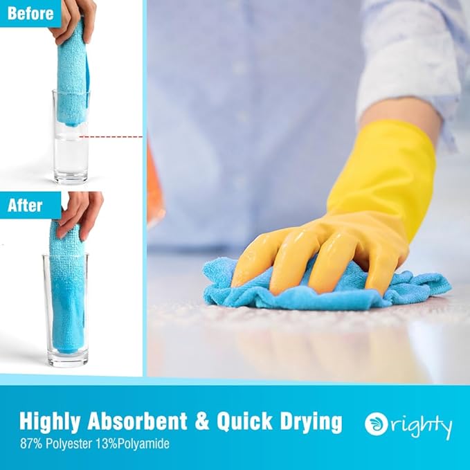 Orighty Microfiber Cleaning Cloth, 5 Pack Highly Absorbent Cleaning Rags, Household Cleaning Supplies, Reusable Lint Free Cloths Microfiber Rag for House, Kitchen, Car Care, 12x11 inch, Blue