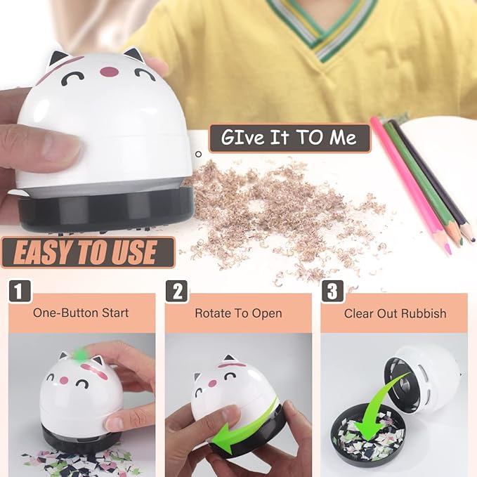 YUNYILAN Mini Desktop Vacuum Cleaner, Portable USB Vacuum Cleaner for Desk Mini Cute Cartoon Desktop Vacuum for Cleaning Eraser Crumbs, Dust, Crumbs, Computer, Keyboard and Car (White)