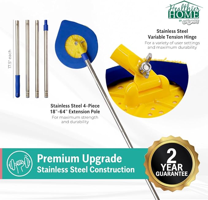CHOMP Long Handle Wall Cleaner, 5 Minute CleanWalls Extendable Wall Washer, Ceiling Cleaner, Baseboard Duster, Telescoping Dry Dust and Wet Wash Cleaning Mop with Washable Microfiber Pad