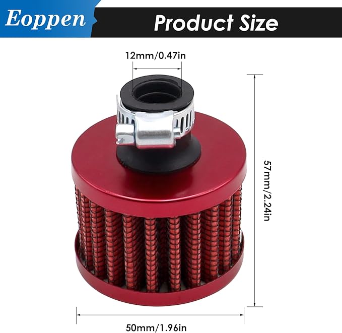 2Pcs 12mm Air Filter Mini Universal Vent Crankcase Cold Air Intake Breathe Filter for Car and Motorcycle (Red)