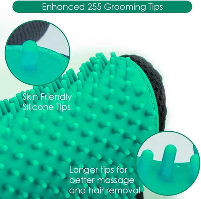 Pet Hair Remover Glove - Gentle Pet Grooming Glove Brush - Deshedding Glove - Massage Mitt with Enhanced Five Finger Design - Perfect for Dogs & Cats with Long & Short Fur - 1 Pack (Right-hand), Green