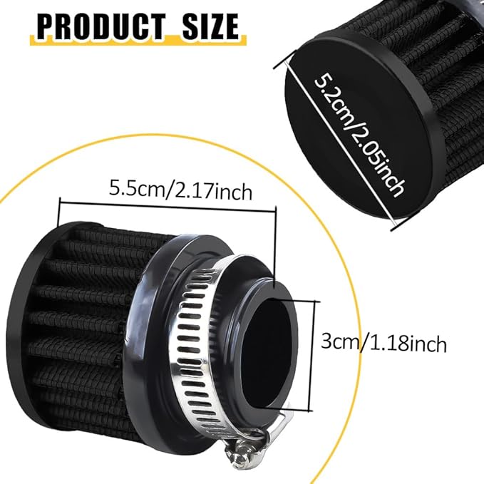 Air Filter, Valve Cover Breather, 25mm Auto Crankcase Cold Air Filter Cleaner with Adjustable Clamp, Breather Turbo Vent Cleaner Automotive Accessories Fit for Cars and Motorcycles (Black)