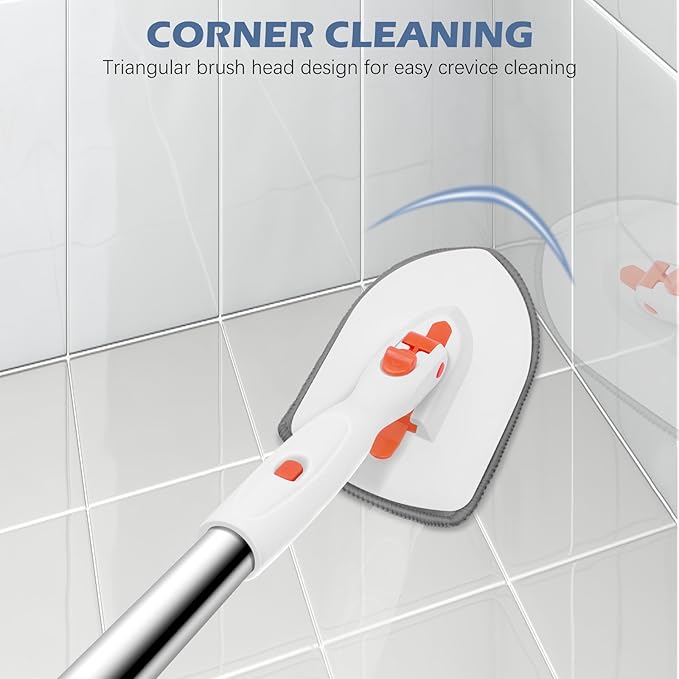 SetSail Tile Tub Scrubber Brush 3-in-1 Shower Scrubber with 52-inch Adjustable Long Handle Shower Cleaner Brush and 3 Detachable Replacement Brush Heads for Cleaning Bathroom Kitchen Walls Tub Tile