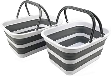 SAMMART 12L (3.1 gallons) Collapsible Plastic Basket - Foldable Washing Tub with Handle - Portable Outdoor Picnic Basket