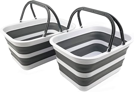 SAMMART 12L (3.1 gallons) Collapsible Plastic Basket - Foldable Washing Tub with Handle - Portable Outdoor Picnic Basket