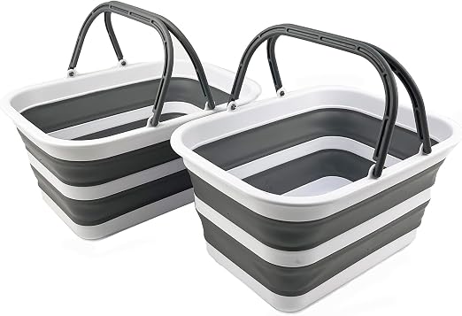 SAMMART 12L (3.1 gallons) Collapsible Plastic Basket - Foldable Washing Tub with Handle - Portable Outdoor Picnic Basket