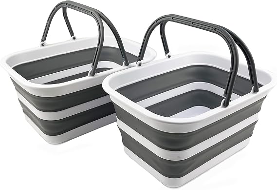 SAMMART 12L (3.1 gallons) Collapsible Plastic Basket - Foldable Washing Tub with Handle - Portable Outdoor Picnic Basket