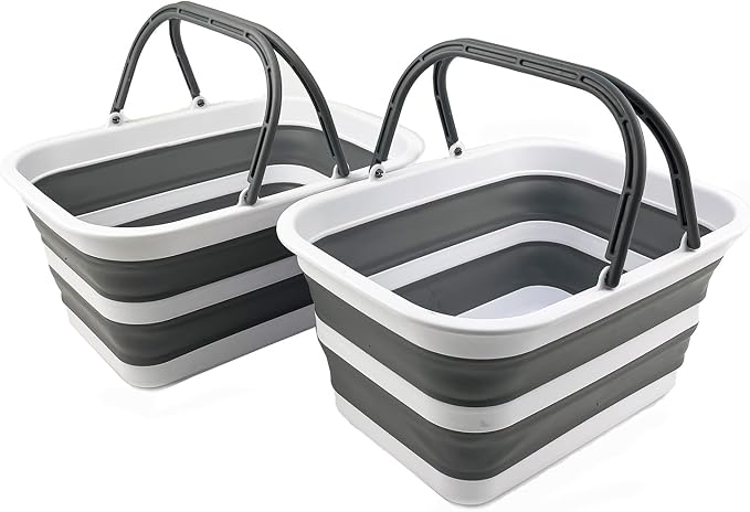 SAMMART 12L (3.1 gallons) Collapsible Plastic Basket - Foldable Washing Tub with Handle - Portable Outdoor Picnic Basket