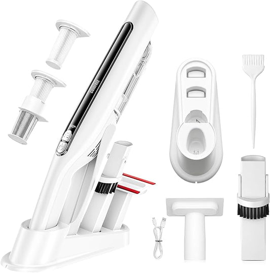 Handheld Vacuum Cordless,24KPA High Power Car Vacuum with Brushless Motor,LED Light,Charging Dock,Rechargeable Hand Held Vacuum Cleaner with Reusable Filter for Car,Home,Office,Pet Pair,White