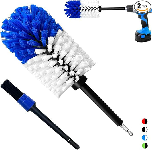 Wheel Brush Kit, Soft Drill Wheel Cleaner Brush, No Scratches Highly Dense Car Cleaning Brush Set for Wheels, Rims, Engines, Exhaust(Blue/White,2Pcs)