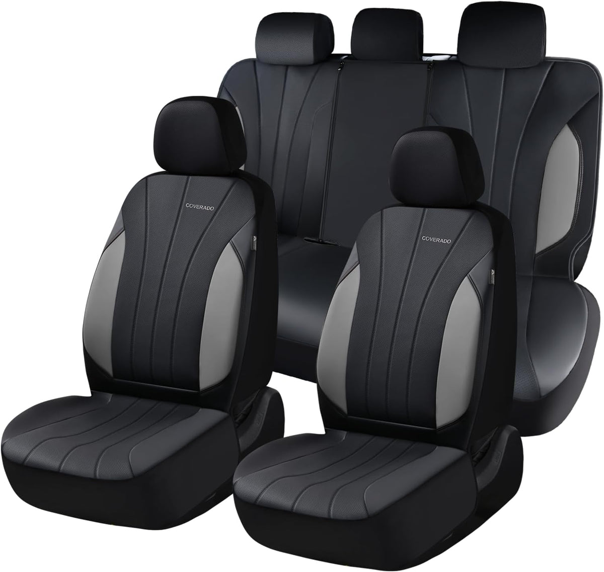 Seat Covers, Car Seat Covers Full Set, Automotive Seat Covers 5 Seats, Waterproof Car Seat Protectors Universal Fit for SUVs Trucks Sedans-Grey&Black