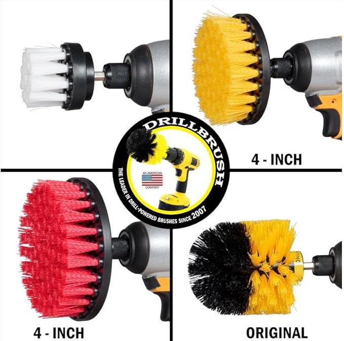 Drillbrush Drill Brush Attachment Set – Power Scrubber Brush for Tub, Tile, Shower, and Grout – All-Purpose Household Cleaning Brushes for Drill, Auto Detailing Brushes - Electric Grout Cleaner Kit