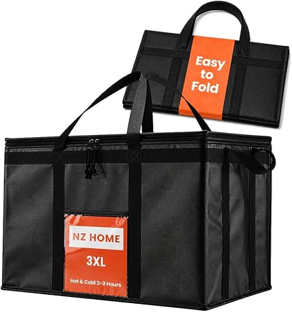 NZ home Insulated Food Bag, Portable Cooler Tote (3XL, Black, 1 Pack)