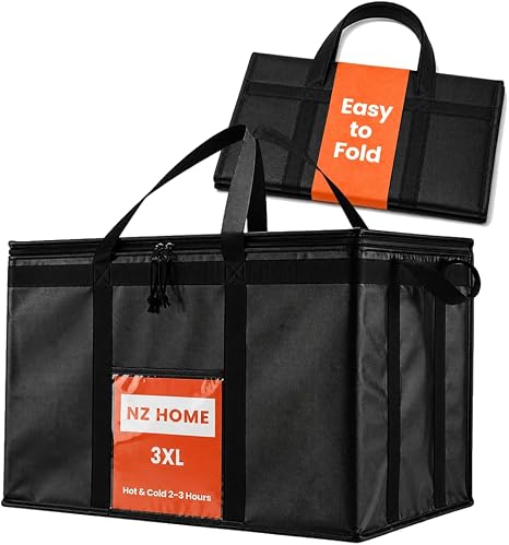 NZ home Insulated Food Bag, Portable Cooler Tote (3XL, Black, 1 Pack)